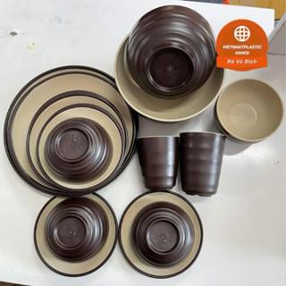 Đĩa nhựa, bát nhựa, đĩa chấm thái 2 màu 5 size nhựa Việt Nhật cao cấp, đĩa nhựa tròn đựng đồ ăn hoa quả sang trọng