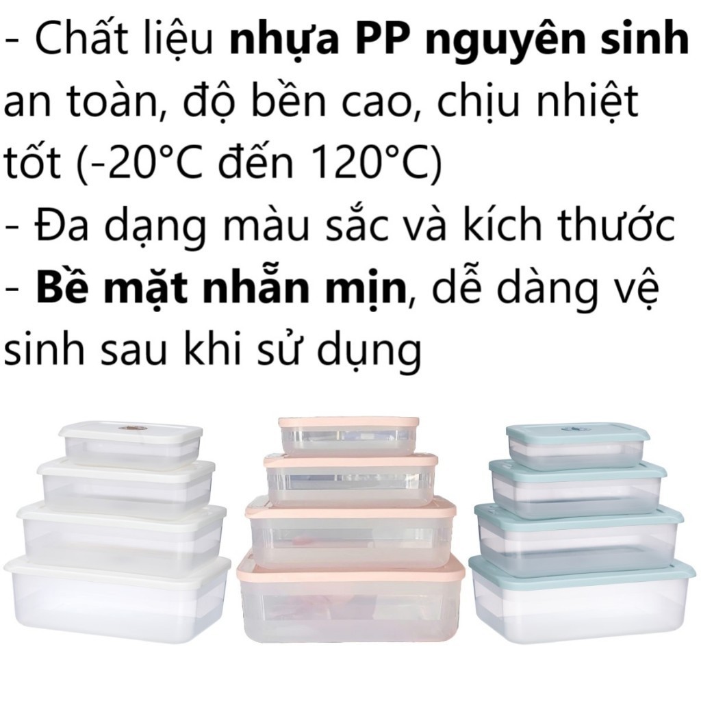 (Giá sỉ) Combo 12 hộp thực phẩm chữ nhật 700ml, 1500ml, 2500ml, 3600ml Hokori (MS:6596) Việt Nhật, H