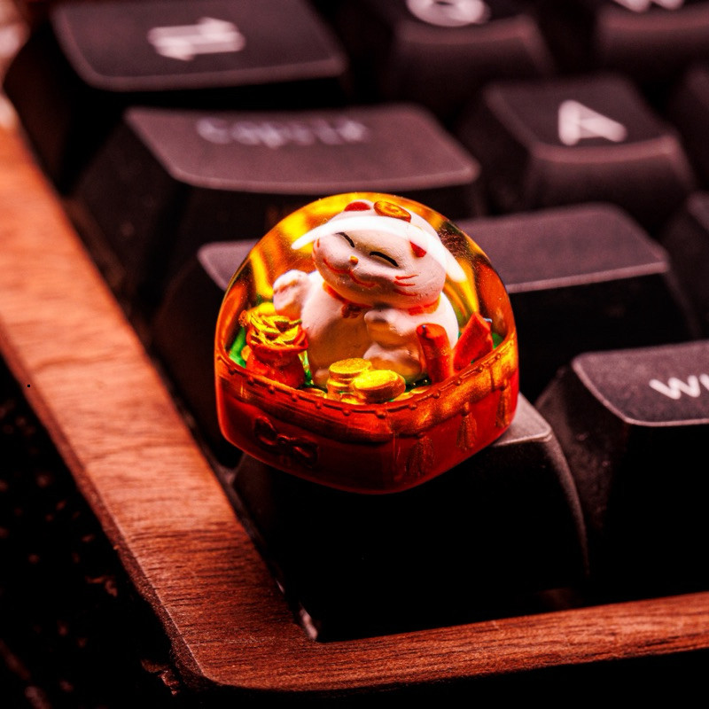 Nút bàn phím cơ Mèo Thần Tài, Keycap resin Genius Cat, Keycap artisan Genius Cat, Keycap Anime