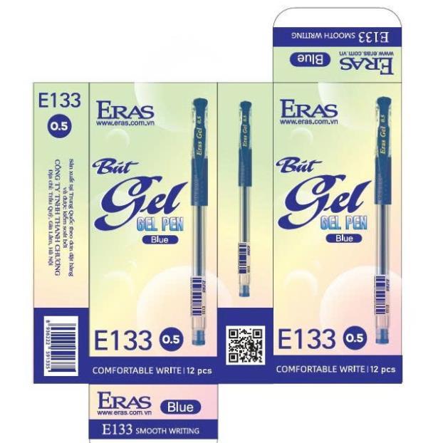 [ERASHN] Hộp 12 Chiếc Bút Gel siêu trơn, tay cầm cao su E133 (Xanh/Đen/Đỏ/Tím)