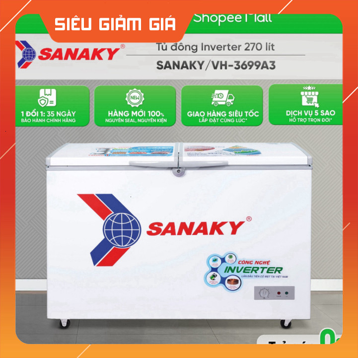 Nhắn Tin để đặt hàng VH-3699A3 - TỦ ĐÔNG SANAKY INVERTER 270 Lít VH-3699A3 1 Ngăn Đông [Toàn Quốc] .
