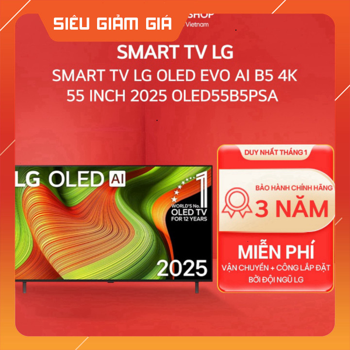 Nhắn Tin để đặt hàng [Chỉ giao miền Nam/Bắc] OLED55B5PSA - Smart TV LG OLED evo AI B5 4K 55 inch 202