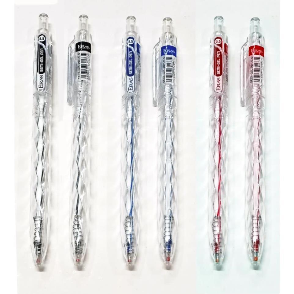[ERAS] CB 10 Chiếc Bút Bi Bấm Thân Trong Ngòi 0.5mm Eras E173, Tay cầm định vị êm trơn