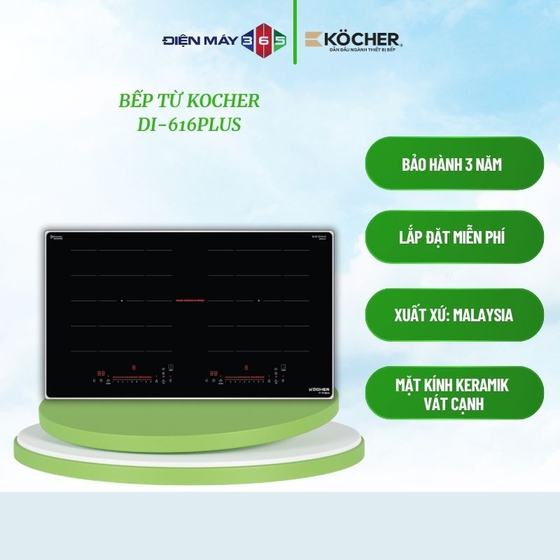Bếp từ Kocher DI-616Plus - Điều khiển cảm ứng 2 phím Slider - 9 mức công suất linh hoạt