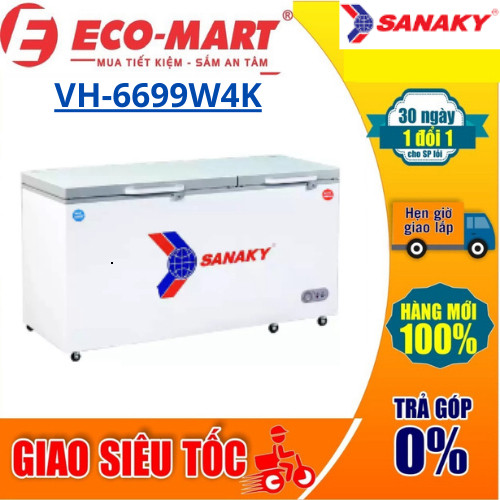 Tủ đông sanaky VH-6699W4K 485/660L Inverter dàn đồng 2 chế độ,mặt kính ( Tặng giao lắp đặt miễn phí)