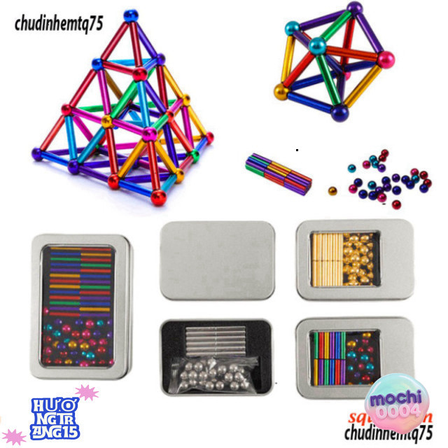 Bộ Ghép Hình Nam Châm Bucky Bars 216 chi tiết (Ghép Hình Tròn + Hình Vuông)