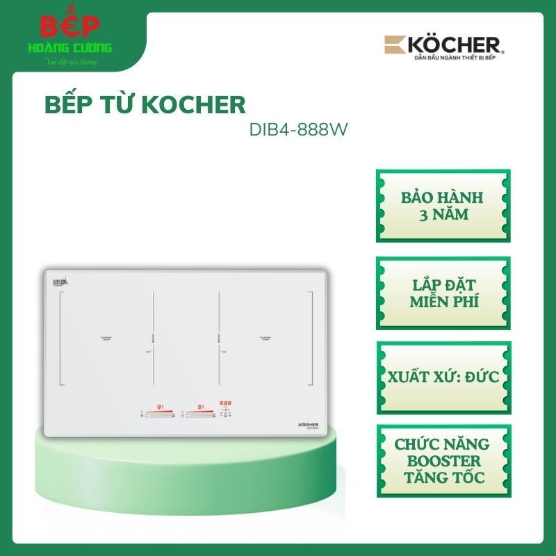 Bếp từ đôi lắp âm Kocher DIB4-888MI / DIB4-888W - Booster nấu nhanh - Đầy đủ tính năng an toàn