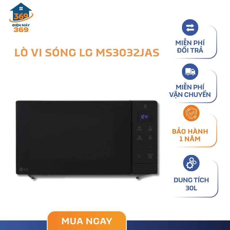 Lò Vi Sóng LG MS3032JAS – Dung Tích 30L – Công Suất 900W – Thiết Kế Tiện Dụng Cho Gia Đình – SMC