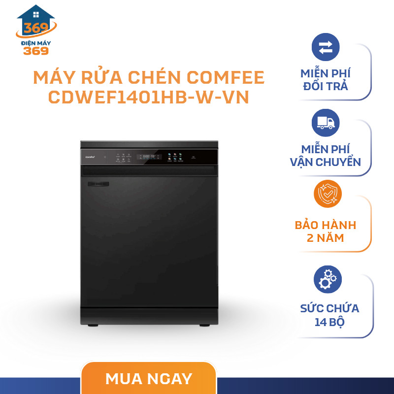 Máy Rửa Chén COMFEE CDWEF1401HB-W-VN – Sức Chứa 14 Bộ – 2 Khay Rửa – Sấy Nhiệt AI Heat Dry – SMC