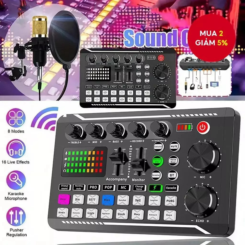 . Bộ Sound Card F998 kèm Micro thu âm BM800 – Combo Micro Livestream lọc ồ, kèm xử lý âm thanh đa nă