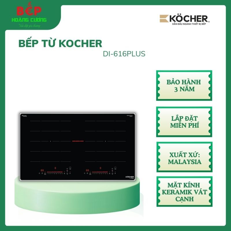 Bếp từ Kocher DI-616PLUS - Chức năng giữ ấm RE-HEAT tiện lợi - Hẹn giờ độc lập cho từng vùng nấu