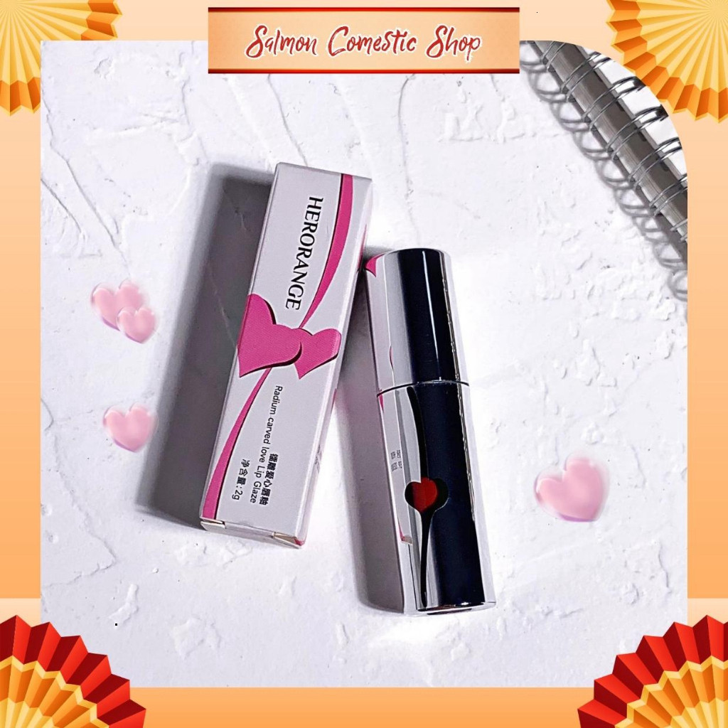 Son Kem Nhung Lì HERORANGE Radium Carved Love Lip Glaze HR300 Vỏ Bạc Họa Tiết Hình Trái Tim