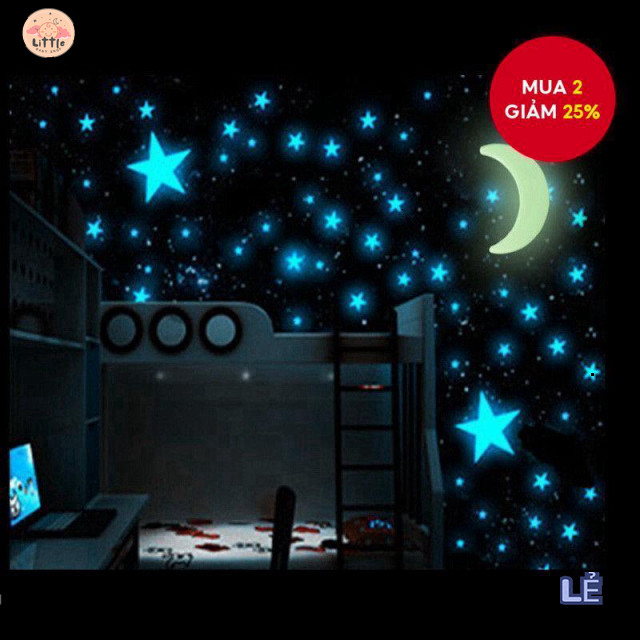 Ngôi sao và Mặt trăng Đèn phát quang bộ 100 ngôi sao và 1 mặt trăng