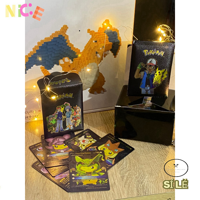 Thẻ Bài Pokemon Kim Loại Vàng - Bạc - Đen Siêu Xịn, Trò Chơi Tinh Mạnh, Không có Quân Bài Lặp
