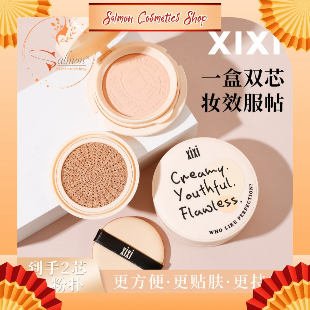 Phấn Nền Cushion 2 Tầng 2in1 XIXI, Phấn Phủ Kiềm Dầu, Che Khuyết Điểm, Bền Màu, Nội Địa Trung