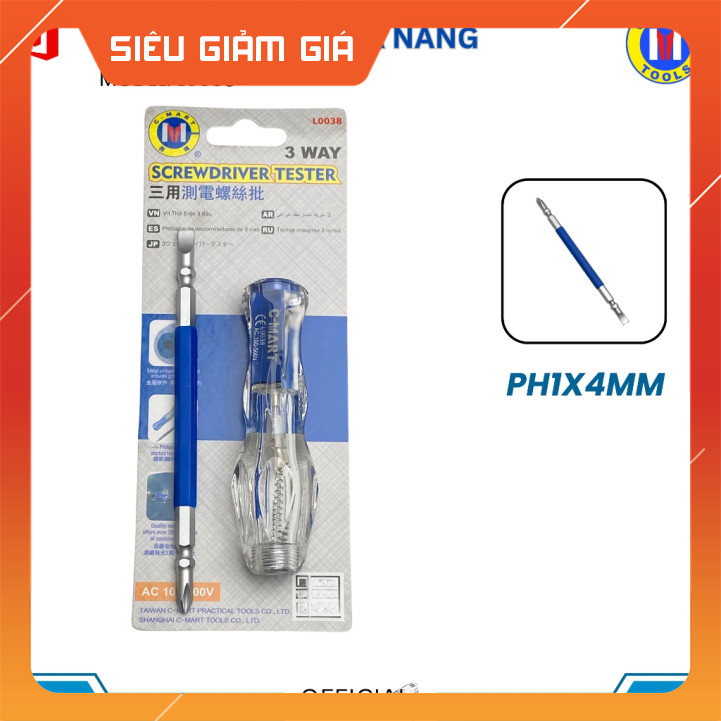 C-MART | Tô vít kiểm tra điện L0038, hỗ trợ điện áp 100–500V, thao tác dễ dàng