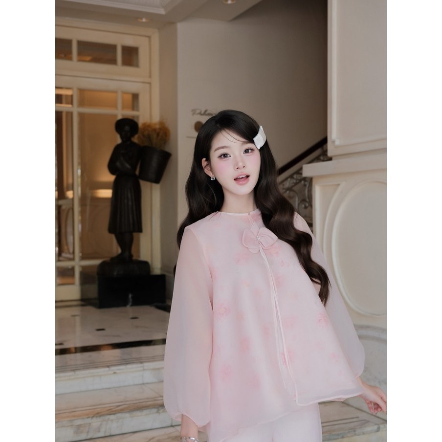 Set Bộ Áo Tết Nữ Cách Tân Ý Vy Tay Phồng In Phối - Diện Tết Xinh GUVIE