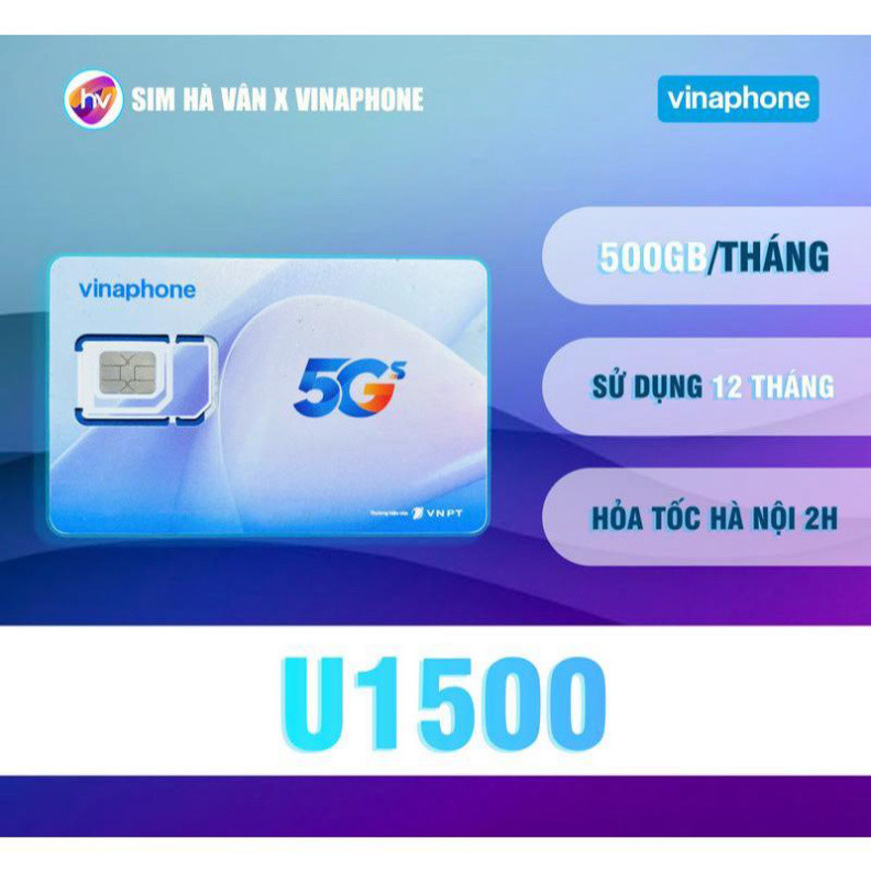 (3.3 Voucher 100k) Sim vinaphone U1500 5G - 12 tháng có 500GB/Tháng, có esim - Simcore