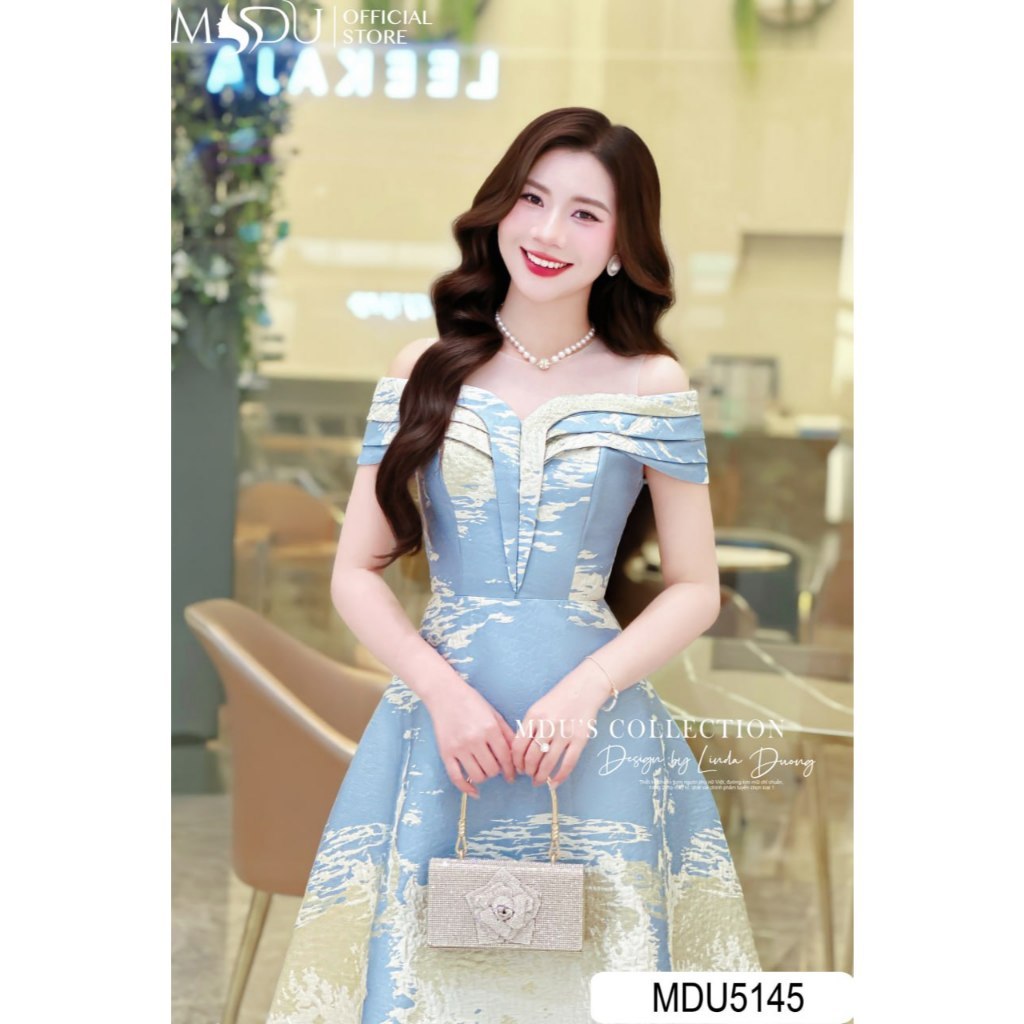 Váy Dạo Phố MDU5145 Chất Gấm Cao Cấp Dáng Chữ A Cùng Thiết Kế Vai Trễ Cổ Tim Tinh Tế Từ MDU