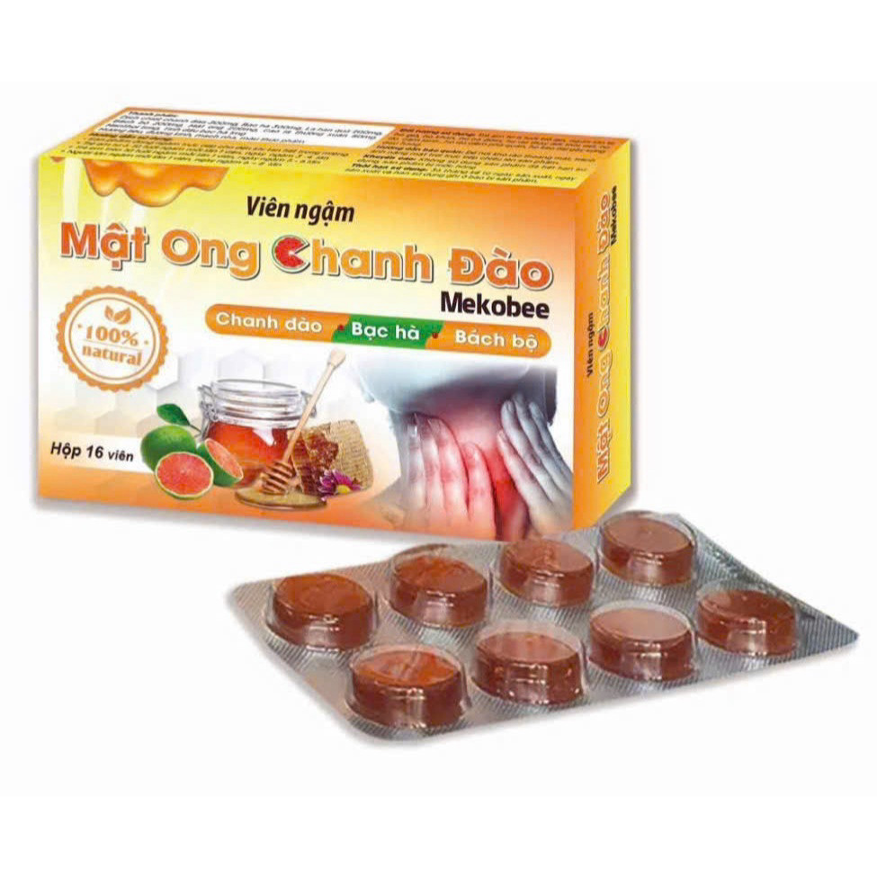 Viên ngậm Mật ong chanh đào Mật ong Chanh Đào giảm ho, giảm đau rát cổ họng, bị khản tiếng noi