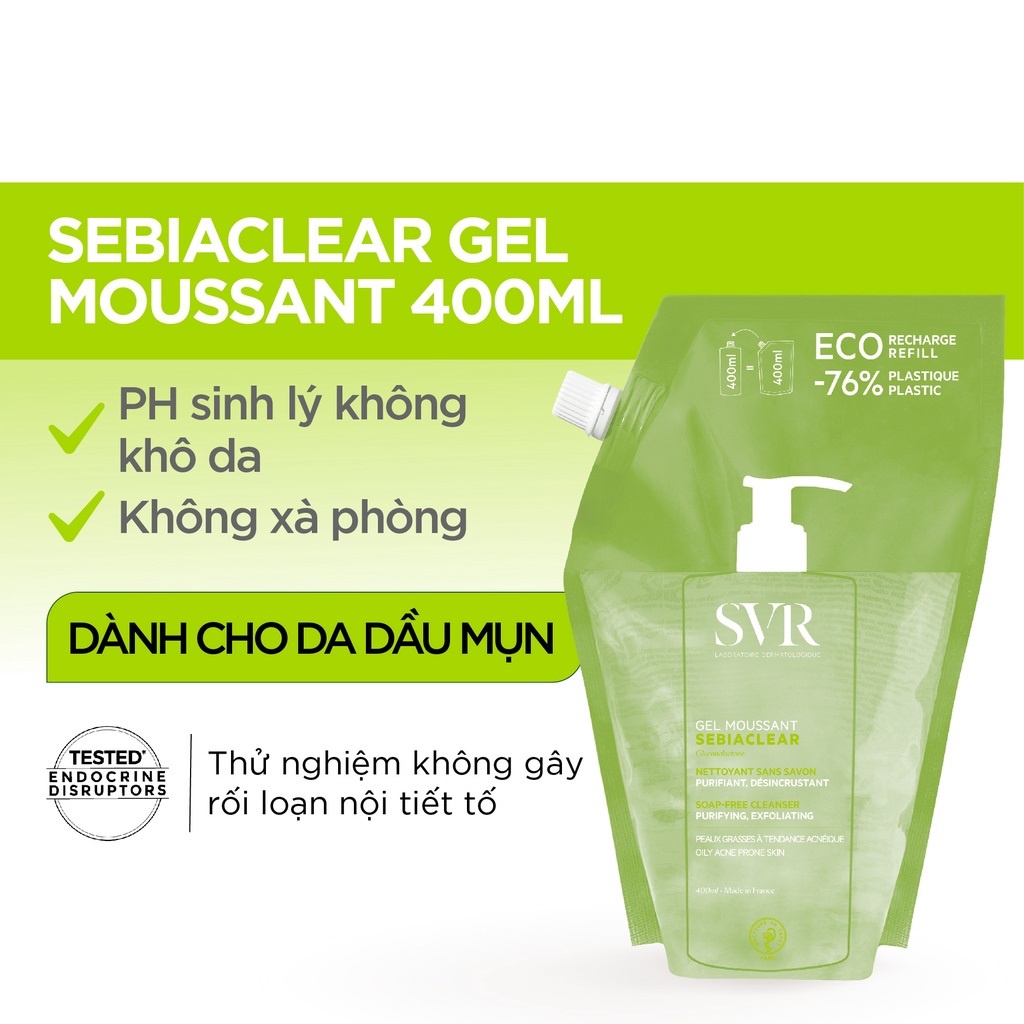 Gel rửa mặt không có xà phòng SVR SEBIACLEAR GEL MOUSSANT dạng túi 400ml