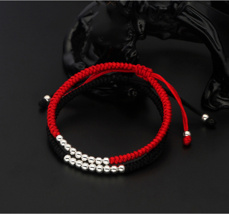 Vòng chỉ đỏ/đen đôi mix 9 viên bi bạc 925 - Vòng Đá 5A - Charm Bạc 925 - Mã TDKD00009KODA
