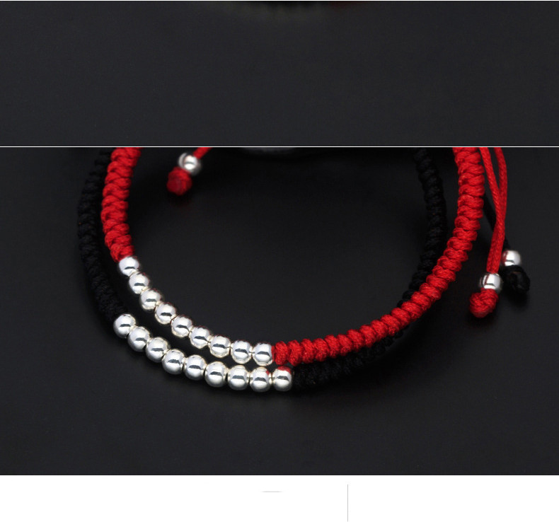 Vòng chỉ đỏ/đen đôi mix 9 viên bi bạc 925 - Vòng Đá 5A - Charm Bạc 925 - Mã TDKD00009KODA