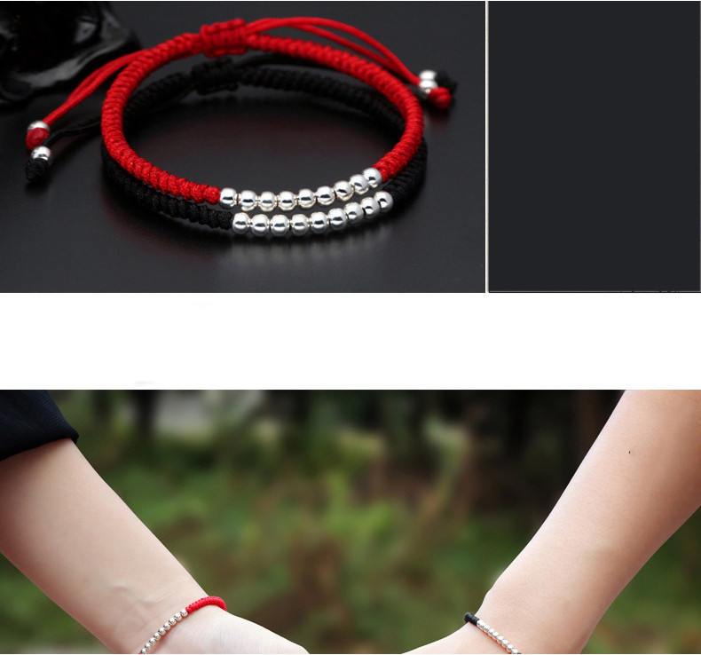 Vòng chỉ đỏ/đen đôi mix 9 viên bi bạc 925 - Vòng Đá 5A - Charm Bạc 925 - Mã TDKD00009KODA