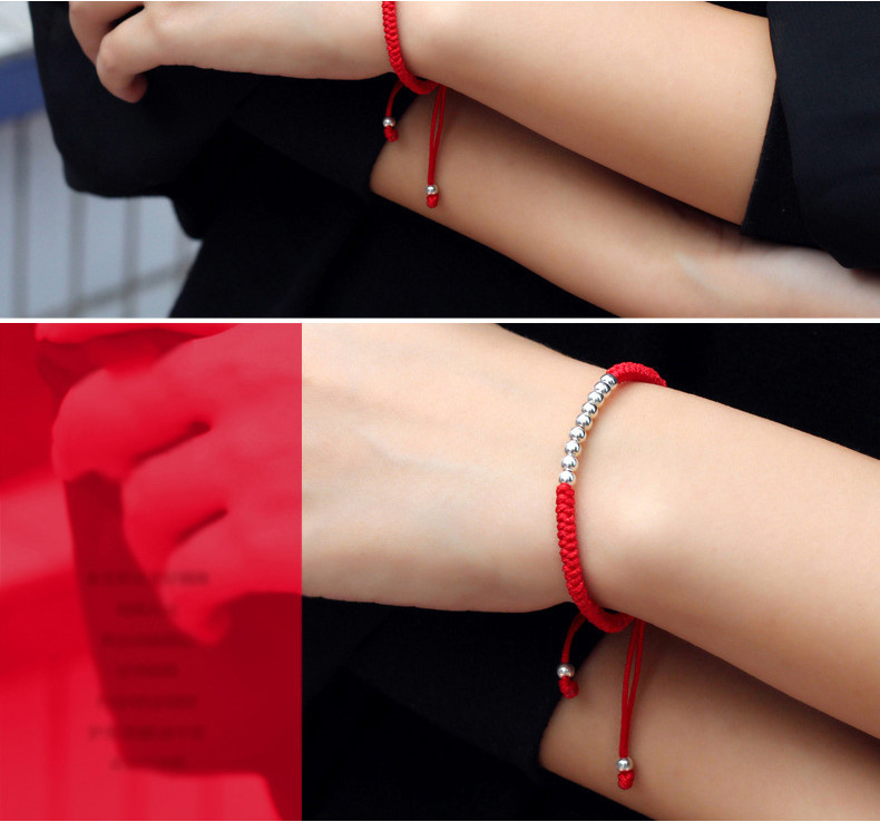 Vòng chỉ đỏ/đen đôi mix 9 viên bi bạc 925 - Vòng Đá 5A - Charm Bạc 925 - Mã TDKD00009KODA