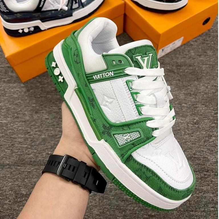Giày Louis Vuitton Trainer hàng cao cấp, LV Trainer, Giày Sneaker độn đế LV nam nữ màu xanh, đen cá tính dễ phối đồ