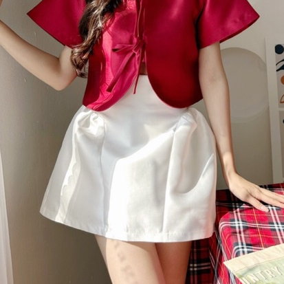 YU CHERRY | Váy nữ ngắn dáng phồng có lót lụa quần bên trong YU'S SKIRT YV038