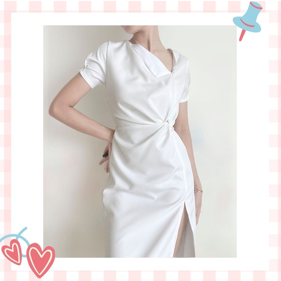 TIỂU DESIGN Đầm xoắn eo xẻ tà dáng ôm suông