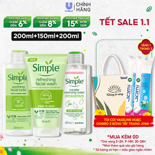 Combo Simple Tẩy trang 200ml + Sữa rửa mặt 150ml + Nước hoa hồng 200ml cho