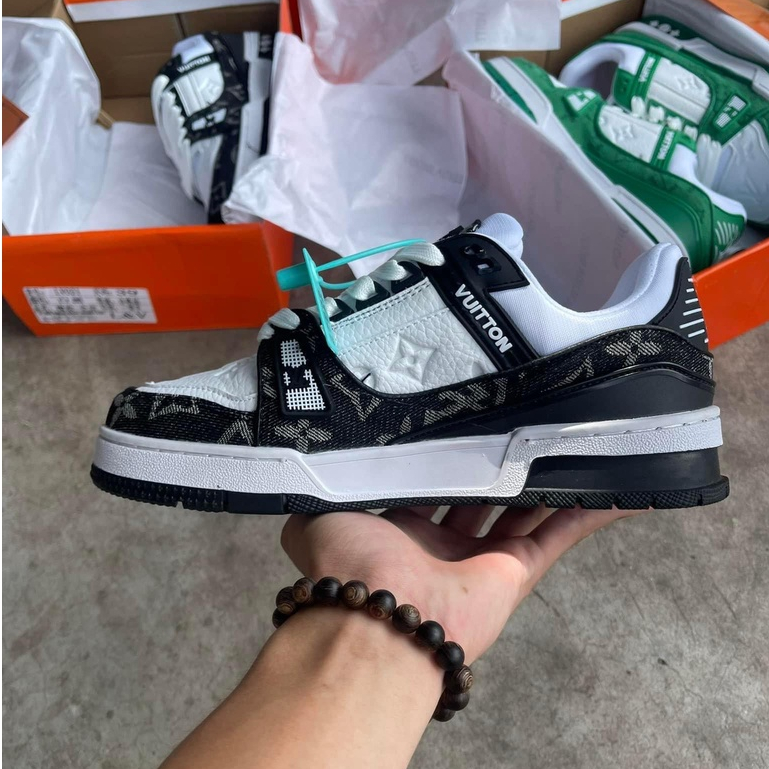 Giày Louis Vuitton Trainer hàng cao cấp, LV Trainer, Giày Sneaker độn đế LV nam nữ màu xanh, đen cá tính dễ phối đồ