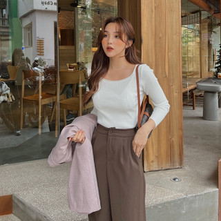 Áo len tăm dài tay cổ vuông CHALIN chất liệu gân tăm mềm mịn mặc là mê A-8088