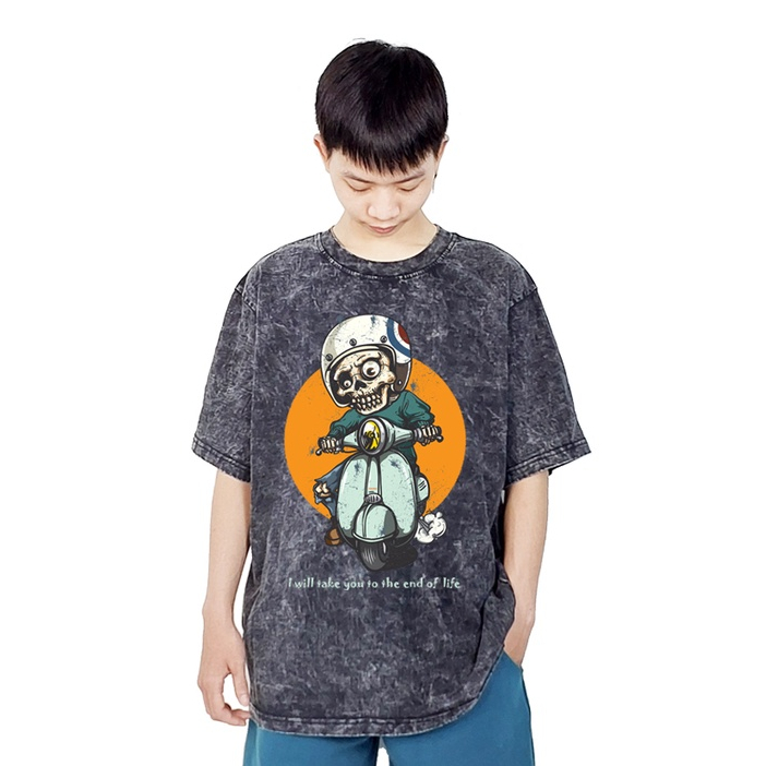 Áo Thun Wash Xám Local Brand THORS Sketelon Rider Form Rộng Tay Lỡ 100% Cotton