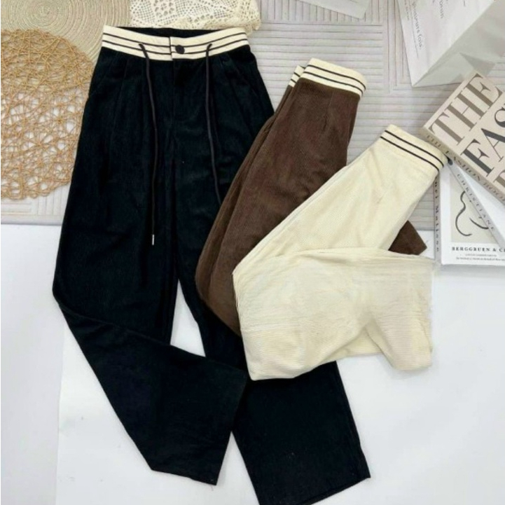 quần ống rộng nữ vải Nhung loại đẹp  cạp khoá trước có dây rút