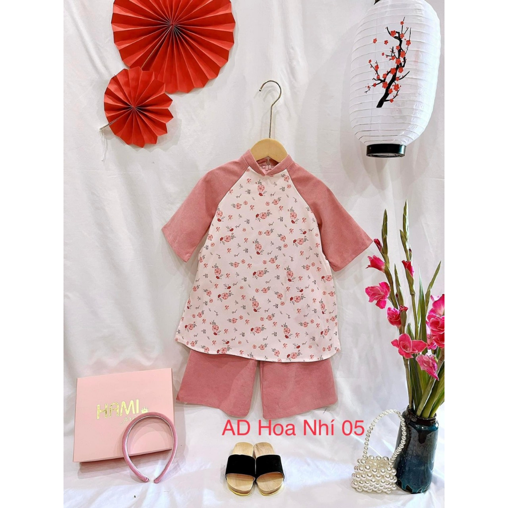 Áo dài tết cho bé chất liệu nhung chéo 2 chi tiết