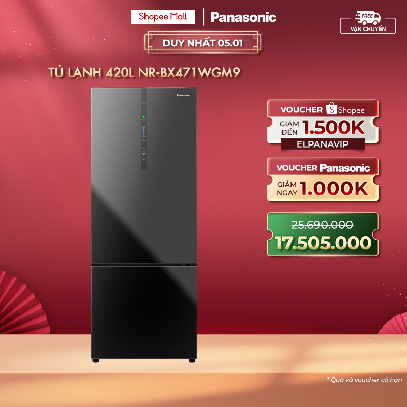 Mã ELPANAVIP giảm 15% đến 1TR5CHỈ GIAO MIỀN NAM Tủ lạnh Panasonic Ngăn