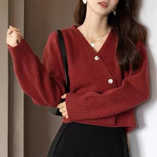 Áo khoác len cardigan cổ V, áo len dệt kim phong cách Hàn Quốc ANC05