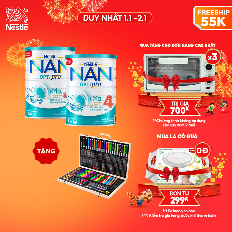 Combo 2 Lon Sữa Bột Nestle NAN Optipro 4 1,6kg
