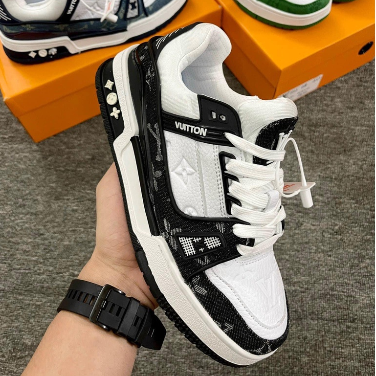 Giày Louis Vuitton Trainer hàng cao cấp, LV Trainer, Giày Sneaker độn đế LV nam nữ màu xanh, đen cá tính dễ phối đồ