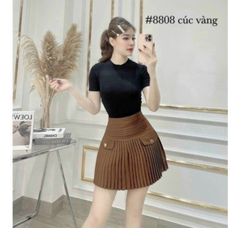Chân váy nữ dập ly dáng ngắn nhung gân QC co giãn nhẹ kèm lót lưng cao kiểu dáng hàn quốc CVN06
