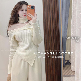 Áo len tà nhọn cổ tim đắp chéo trễ vai tay dài thời trang!
