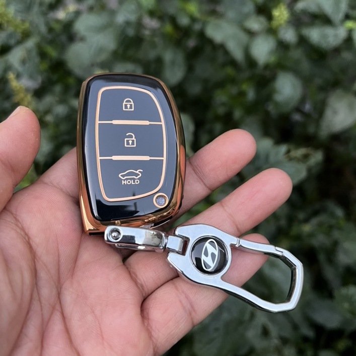 Bọc khóa Đen vàng Huyndai I10-Tucson 3 nút Elantra...Smartkey (thông minh ko có chìa)