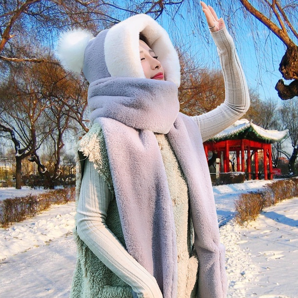 Mũ len lông cừu thời trang NANA nón len nữ trùm đầu kèm khăn quàng cổ giữ ấm tốt hàn quốc