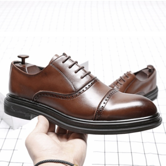 Giày Derby nam công sở tăng chiều cao da bò thật N023