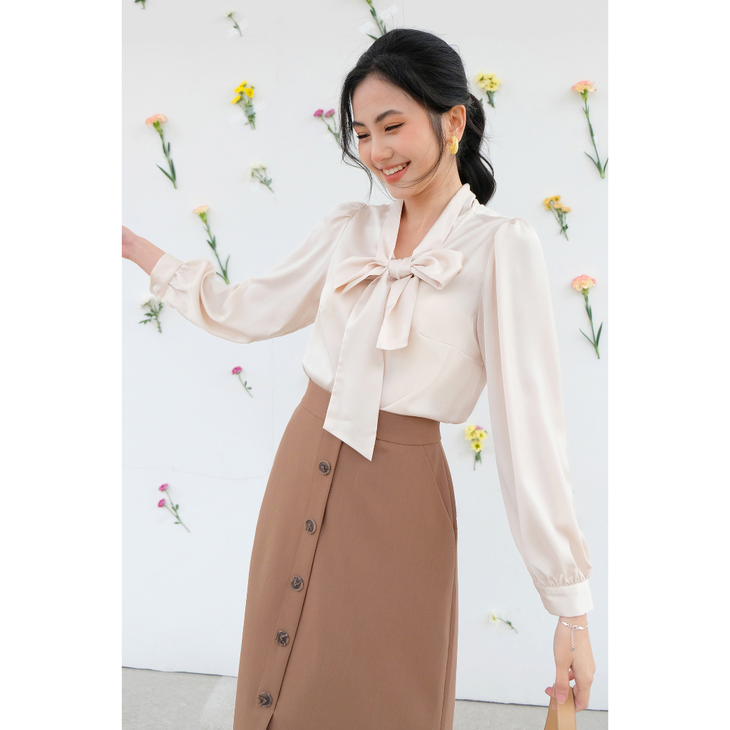 Áo sơ mi basic lụa 3 màu cổ buộc nơ 2LSH1006 ADORE DRESS