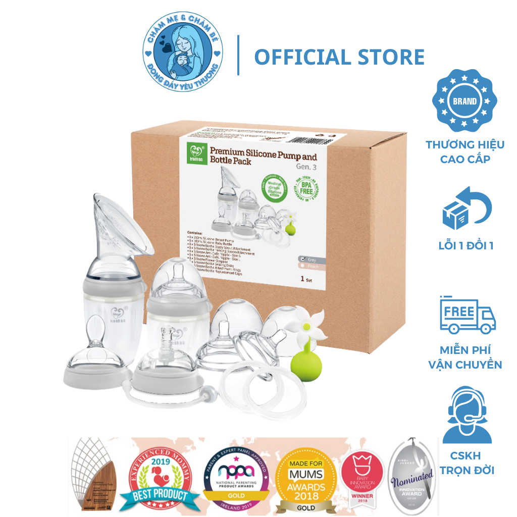 Bộ Sản Phẩm Bình sữa Cốc Hứng Sữa Cao Cấp Gen.3 Haakaa. Chất Liệu Silicone Cao Cấp, Chứng Nhận An Toàn FDA