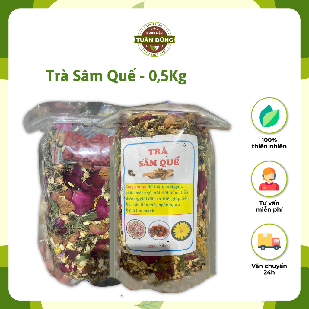 Trà Sâm Quế 0.5kg Bổ Thận, Mát Gan, Hỗ Trợ Nội Tiết Tố - Dược Liệu Tuấn Dũng